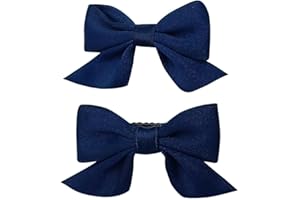 LVGPH 2pcs Hair Bows Alligator Clips Barrettes,Alligator Hair Clips Hair Accessories Bowknot Barrette Small Non-slip Bow Hair Clips Fashion Cute Ponytail Barrettes for Teens School Wear Clips(dark blue