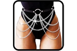 Flovel Punk Pelle Corpo Catena Nero a Strati Catene Multistrato Vita Catene Discoteca Catena per il Corpo Accessori per il Corpo Gioielli per Donne e Ragazze