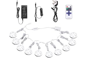 AIBOO Under Cabinet Kitchen Lights LED 10 Pack with Remote,Dimmable Under Cupboard Kitchen Light with Power Plug and Switch,Puck Lights Under Cabinet Lighting Under Counter Light Daylight White 6000K