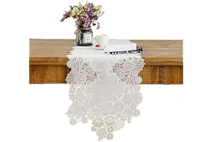 JT2D Runner da tavola, in pizzo bianco ricamato con motivo a fiori, centrino in stile europeo per comò, per matrimoni, tavoli da pranzo e feste