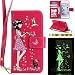 Produktbild iPhone 6 6S (4,7 Zoll) Luminous Leder Wallet Tasche Brieftasche Schutzhülle,Fanryn Schönes Mädchen und Katzen Muster Nacht Leuchtende Design Hochwertige PU Leder Flip Tasche Case Hülle im Bookstyle mit Standfunktion Kredit Kartenfächer für iPhone 6 6S (4,7 Zoll) (Rose Rot)