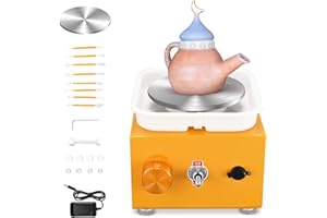 SENDELUZ Mini Rueda de Cerámica, 2000RPM Máquina Eléctrica de Cerámica con Lavabo Extraíble de ABS y Placas de 10/6,5 cm y para cerámica de Arcilla, Kit Ceramica para Niños, Adultos Y Principiantes