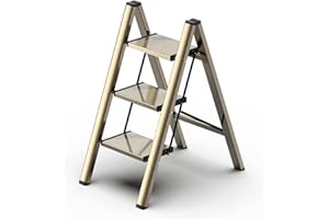GameGem Escabeau 3 Marches, Tabouret Pliable à Pédale Large Anti-Dérapante en Aluminium Léger mais Robuste, Capacité 150 kg, Design Moderne Mignon pour Espaces Domestiques Intérieurs