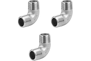 JESUSTREE Connettori a Gomito in Acciaio Inossidabile 304, 3 Pezzi 1/2" Maschio a 1/2" Maschio Filettatura Raccordi per Tubi a Gomito a 90 Gradi per Acqua, Connessione, Conversione