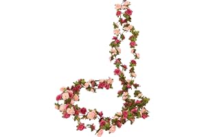 PacuM 3 stycken 2,45 M krans falska blommor (rosa röd) | Konstgjord simulering vårkrans vikbar för att dekorera väggar dörrar