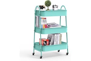 Lvhecforhm Rollwagen 3 Ebenen, Küchenwagen mit Griff, Küchenwagen Servierwagen, Mobile Aufbewahrungsbox mit Rädern, Aufbewahrungswagen für Küche Schlafzimmer, Büro, Make-up Badezimmer, Grüner