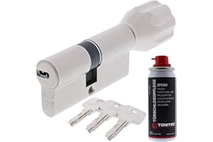 ToniTec Set aus ABUS Zylinderschloss als Knaufzylinder mit Knauf ECK550 mit 3 Schlüssel Größe 35 35K mm + ToniTec Pflegespray