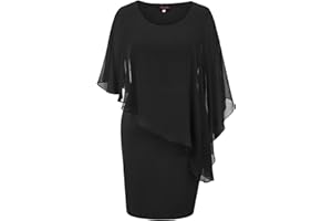 Hanna Nikole Damen Große Größe Chiffon Cape Cocktailkleid Knielang Abendkleid mit Overlay