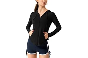 Hanyomo Femmes Manches longues UPF 50 + écran solaire Veste Hoodie Fitness Avec poches Yoga Fermeture éclair complète Athlétique Jacket