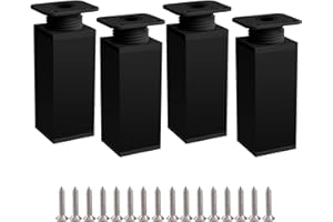 Rusoz Pieds de Meuble 4 Pieds, Pied de Table 10cm Noir Pied Reglable pour Meuble en Hauteur Fabriqué en Alliage d'aluminium, Hauteur Réglable de 0 à 20 mm, Livré avec des Vis en Acier Inoxydable