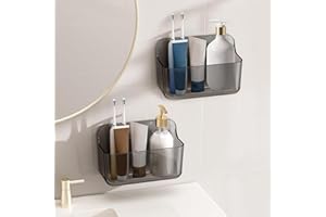 Diesisa 2PCS Shower Caddy, Self Adhesive Bathroom Shelf, Shower Shelf No Drilling, Wall Mounted Shower Organiser No Drilling, Acrylic Shower Rack Stick on for Bathroom Kitchen (Small-Grey)