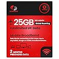 Vodafone Global Roaming Data Sim - 25GB Roaming Data in Europe & USA + Unlimited UK Data - Perfect for unlocked Phones and Wifi Routers - Activate when you receive the SIM (2 months)