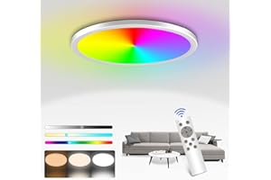 Fwiull 24W LED Deckenleuchte Dimmbar: 3200LM RGB Farbwechsel Deckenlampe mit Fernbedienung, 3000K-6000K Flach Schlafzimmer Lampe Rund für Wohnzimmer Kinderzimmer Badezimmer,IP54 Wasserdicht,Ø30CM