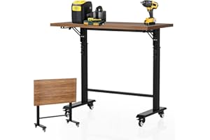 POWSTR 120cm Workbench On Wheels,Foldable Workbench With 500KG Load Capacity,5-Level Height Adjustment,Wooden Workbench Suitable for Garages,Offices,and Homes