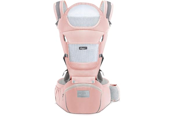 SONARIN Porte-bébé ergonomique avec Siège de Hanche/Pur coton, support de tête, multiposition: dorsal, ventral, réglable pour nouveau-né et enfant de 0 à 36 mois (jusqu'à 30 kg) Rose