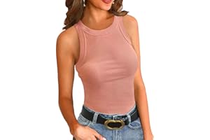 REORIA Body Donna Maglia a Coste Aderente con Collo Alto Senza Maniche