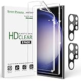 amFilm (2+2-pack) TPU-skärmskydd för Samsung Galaxy S23 Ultra 5G med glaskameralinsskydd [Fingeravtrycks-ID-kompatibelt] HD K