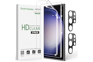 amFilm (pakiet 2+2) Zabezpieczenie ekranu z TPU do Samsunga Galaxy S23 Ultra 5G ze szklaną ochroną obiektywu aparatu [kompatybilny z identyfikatorem linii papilarnych] HD Clear TPU Film Full Coverage