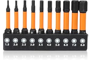 TAKFREE Hex Allen Key Drill Bit Set, 10 Pcs Impact Screwdriver Driver Bits S2 Steel 50mm Length Magnetic Allen Wrench H1.5-H8