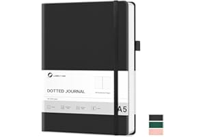 ‎LONELY OAK Lonely Oak Notizbuch A5 Hardcover Bullet Dotted Journal 120g/m²Dickes Premium Säurefreies Papier, 156 Seiten Journal mit Gummiband & Innentasche, 14,5 x 21,3 cm (Schwarz)