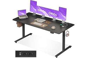 Offigo Biurko z Regulacją Wysokości, 180 cm Biurko Elektryczne z USB, Biurko z Regulacją Wysokości z 2 Funkcjami Pamięci, Biurko z Regulacją Wysokości do Biura, Domu, Gier, Czarne