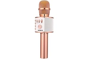 Bluetooth Karaoke Mikrofon Kinder, BONAOK Drahtlose Dynamisches Mikrofon mit Lautsprecher, Familie Party Podcast Auto Bluetooth Mikrofon Kabellos, Kompatibel mit Android/IOS(Rose Gold)