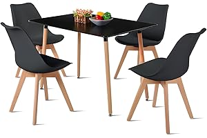 DORAFAIR Juego de Mesa de Comedor y Sillas, 1 Mesa + 4 Sillas, de Diseño Nórdico, Mesa de Cocina Rectangular y Sillas Negro