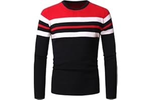 HULKAY Winter Vintage Striped Sweater for Men Slim Fit Crewneck Jumper Sweater Jumper Men's Color Block Sweater Knit