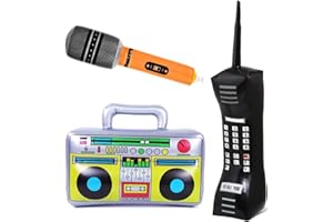 AURASKY Aufblasbare Rock Star Toy, Aufblasbare Radio, Aufblasbare Handy, Aufblasbare Mikrofon, 80er 90er jahre Dekoration Party, Retro Party Deko für Disco Mottoparty Karneval Outfit