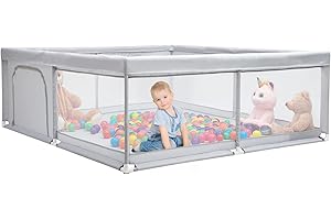 BEJOY Grande Box per Bambini, 180x200 cm, Compatto e Forte, Protezione in Schiuma, Antiscivolo, Porta Rotonda con Cerniera, Rete Traspirante Trasparente, Centro Attività per Bambini Indoor & Outdoor