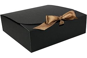 Emartbuy Confezione da 12 Confezione Regalo a Forma Quadrata, 16.5 cm x 16.5 cm x 5 cm, Assemblaggio Facile, Scatola Kraft Nera Con Fiocco in Nastro