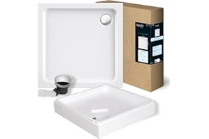 ‎AQUASU 'aquaSu® Acryl-Brausewannen-Set | Duschwanne mit Wannenträger und Excenter-Ablaufgarnitur | 90 x 90 x 6,5 cm | Weiß | 83001 0