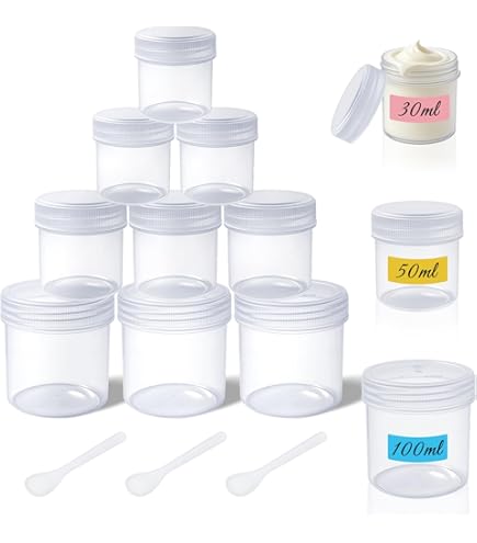 4 stuks ronde transparante glazen met brede hals lekvrije kunststof potjes met deksel voor het opbergen van make-up schoonheidsproducten gezichtscrèmes oliën zalven DIY (6 ounce, zwart