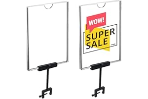 XiyaxiVici 2 Stück Schildhalterklemme aus Aluminiumlegierung mit 30,5x21,8 cm Acrylrahmen Preisschild werbetafel Papierständer Display Schilderhalter mit Klemme für Bekleidungsgeschäfte