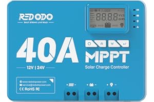 Redodo 40A MPPT 12V/24V Coche Entrada DC Controlador de carga solar con módulo Bluetooth incorporado, Parámetro ajustable Pantalla LCD Pantalla LED
