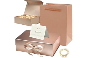 DAZZTIME Geschenkbox Set Mit Deckel und Schleifen - Faltbare Dekorative Box, LED-Lichterkette, Raffia Hamper Shreds - Verpackungsbox für Hochzeit, Geburtstag