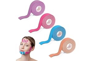 WUSJCOF 4 Pezzi Nastro Facciale, Cerotti Antirughe per il Viso, Anti Falten, Face Lifting Tape, Tape Kinesiologico Professionale, Anti Wrinkle Patches, Japanese Face Tape (1.25cm*5m) (4 colori)