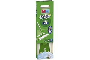 Swiffer Kit Complet Balai, 1 Balais, 6 Lingettes Sèches et 3 Lingettes Humides, Attrape Et Retient 3 Fois Plus De Poussière, Saleté Et Poils Qu’Un Balai Classique