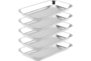 PUCSIQ 5 Pieces 22.5 x 12 x 2 cm Instrument Tray, Stainless Steel Instrument Tray, Stainless Steel Laboratory Tray, Small Instrument Tray, Small Rectangular for Bandage Trays, Laboratory Equipment and