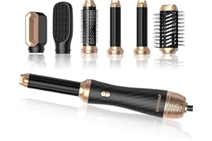 OKWRAP Secador 6 en 1, Cepillo de Aire Air Styler Set 6 Cabezales Intercambiables, 3 Temperaturas Cepillo Moldeador De Pelo, Cepillo Secador Pelo With Riza, Da Volumen, Alisa y Seca