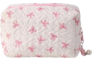 YSUY Small Makeup Bag for Handbag, Cute Coquette Make Up Bag, Mini Quilted Cosmetic Pouch - Pink Handbag Organizer, Small Travel Make Up Bags for Purse (Pink)