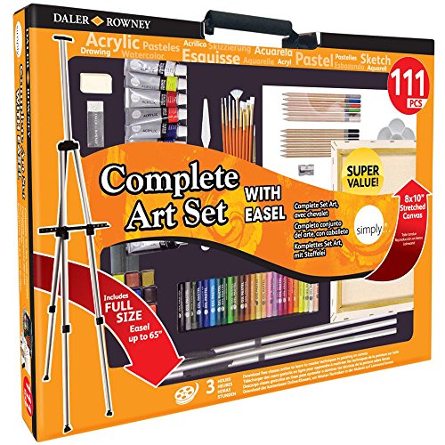 Daler Rowney – 111 tlg. komplett Malset & Zeichenset XXL mit Feld-Staffelei, Farben, Zeichenstifte, Leinwand - 2