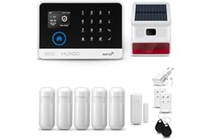 HUXGO® HXA003 Sistema di allarme casa senza fili con radio Sirena esterna solare WiFi + GSM 4G | Impianto allarme casa kit con 1x sensori di allarme per finestre/portes, 5x rilevatori di movimento