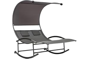 HORTAN Enrico Coveri Lettino A Dondolo 2 Posti Con Struttura Prendisole In Acciaio, Seduta Ergonomica In Textilene e Tetto Parasole, Per Giardino, Terrazzo e Piscina (Grigio)