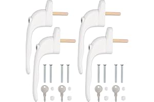 Kamtop 4 PCS Window Handles, Universal Lockable Inline Replacement Window Handles with Key, Aluminum Left or Right Espag Handles for UPVC Window with 43mm Spindle Length, White