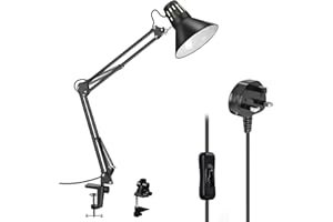 Milpoel Desk Lamp, Metal Swing Arm Table Lamp, Clip on Light, E27 Lamp Holder, Classical Swing Arm Architect Lamp, Adjustable Desk Light for Office, Reading, Bedroom, Crafts, Black Finish