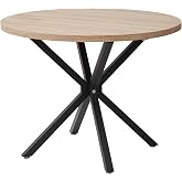 GrandCA HOME Round Dining Table with Modern Marble Effect Top, Kitchen Dining Table with Four Metal Legs, for Dining Room, Li