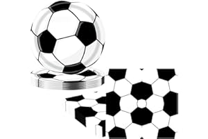 RONGZUBAT 36Pcs Football Soccer Paper Plates and Napkins Party Tableware Set,White Soccer Birthday Paper Dessert Cake Plates Serviettes Disposable Tableware Set for Boys Girls Kids Birthday Table Decor