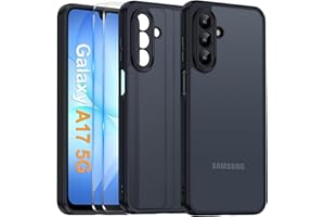 COPIKE Funda Mate para Samsung Galaxy A17 4G / 5G y Protector de Cámara, Carcasa Antigolpes Helada Translúcida Antihuellas con 2 Piezas Cristal Templado, Negro