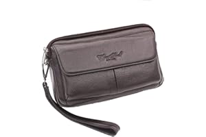 HEBETAG Xieben Cuir Sac à Main Portefeuille pour Hommes Femmes Affaires Voyage Extérieur Organisateur Poignet Dragonne Fanny Pochette Embrayage Sac Argent Monnaie Plusieurs Pochette Téléphone Titulaire Café